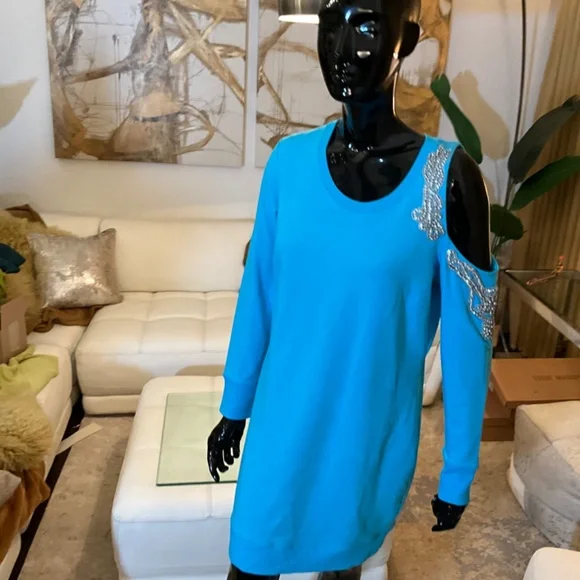 NWT BOSTON PROPER SEXY TURQUOISE EXPOSED ONE SHOULDER DRESS - Picture 7 of 12